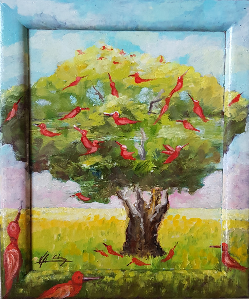 Voldemaras Valius tapytas paveikslas Raudoni paukščiai, Tapyba su žmonėmis , paveikslai internetu