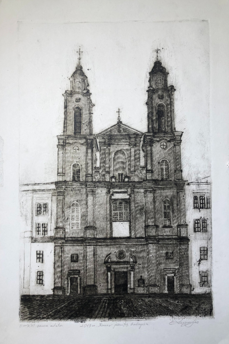 Kaunas Church of Jesuits' original painting by Eugenijus Lugovojus. Urbanistic - Cityscape