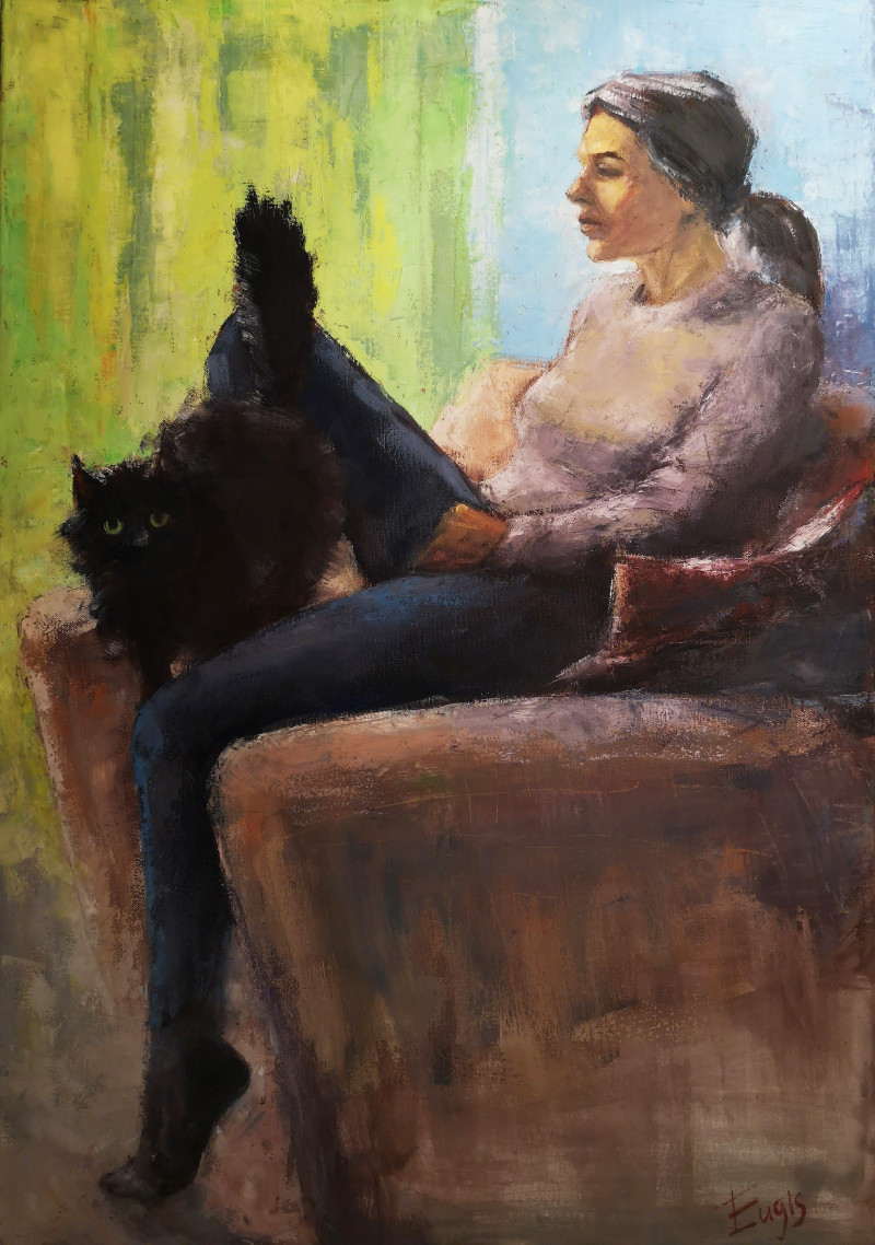 Eugis Eidukaitis tapytas paveikslas Juodos katės, Tapyba su žmonėmis , paveikslai internetu