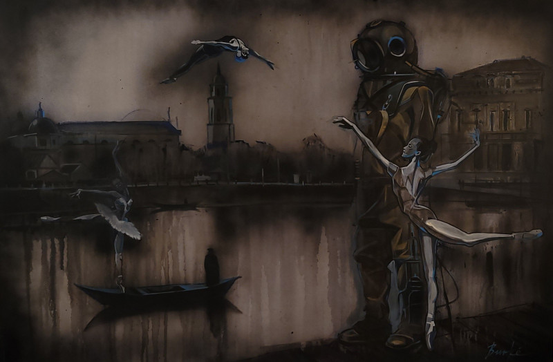 Ansis Burkė tapytas paveikslas Diver & 3 Graces, Išlaisvinta fantazija , paveikslai internetu