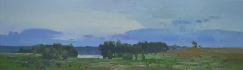 Evening by the Lake original painting by Vytautas Laisonas. Landscapes