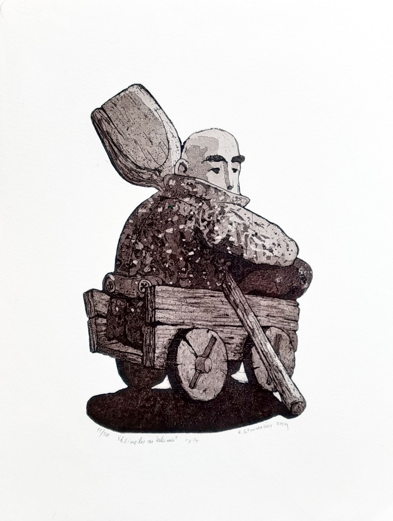 Ramūnas Petrusevičius tapytas paveikslas Vežimėlis su keleiviu, Grafika ir spauda , paveikslai internetu