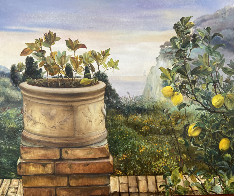 Onutė Juškienė tapytas paveikslas Aptvertas sodas, Peizažai , paveikslai internetu