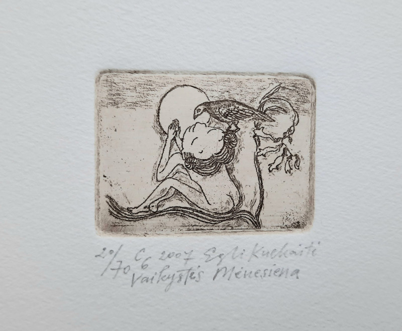 Eglė Kuckaitė tapytas paveikslas Vaikystės mėnesiena, Miniatiūros - Maži darbai , paveikslai internetu