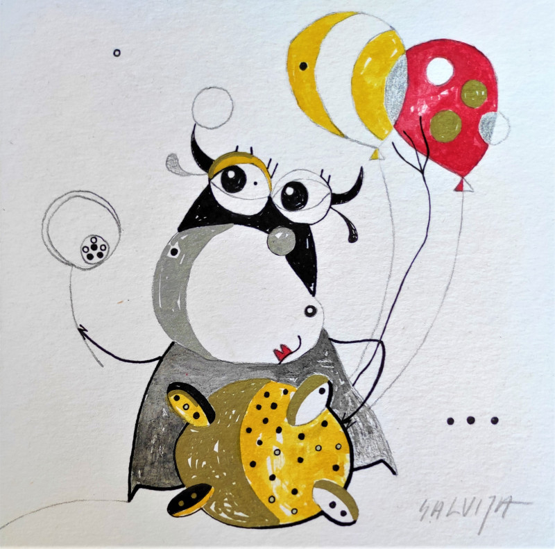 Bubbles Day... From The Cycle \\"Stories Of Cows\\" original painting by Salvija Zakienė. Miniature