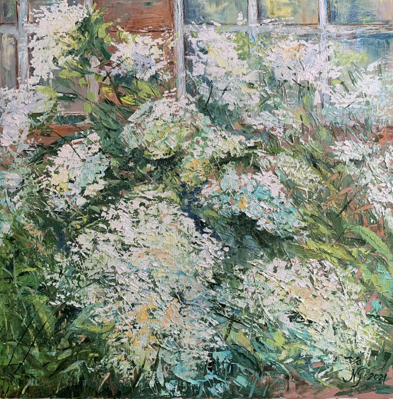 White Dance original painting by Nijolė Grigonytė-Lozovska. Flowers