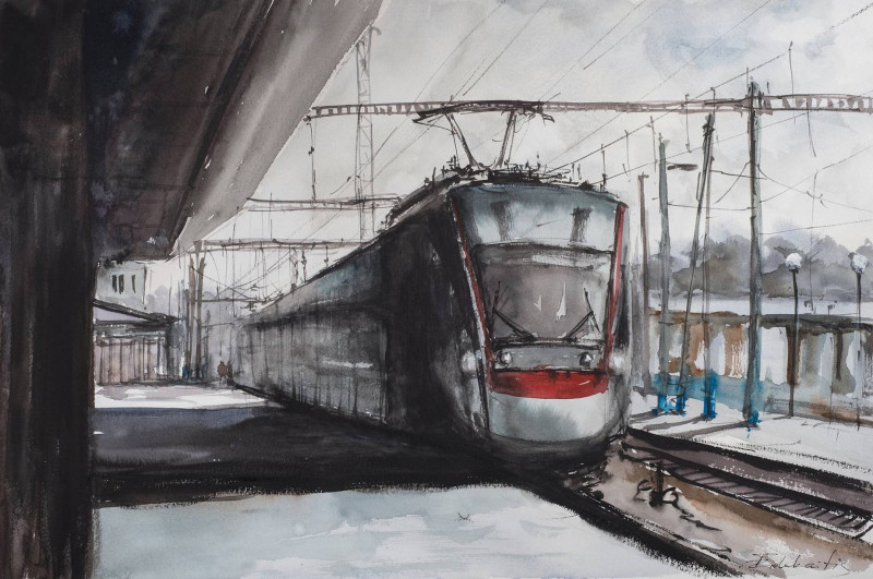 Eugis Eidukaitis tapytas paveikslas Rytinis traukinys, Urbanistinė tapyba , paveikslai internetu