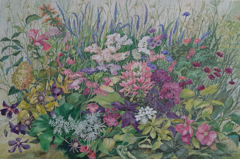 Janina Celiešienė tapytas paveikslas Pieva, Gėlės , paveikslai internetu