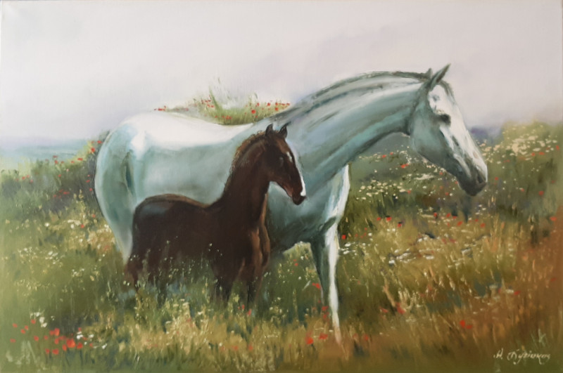 Aleksandras Lysiukas tapytas paveikslas Arkliai - 1, Animalistiniai paveikslai , paveikslai internetu