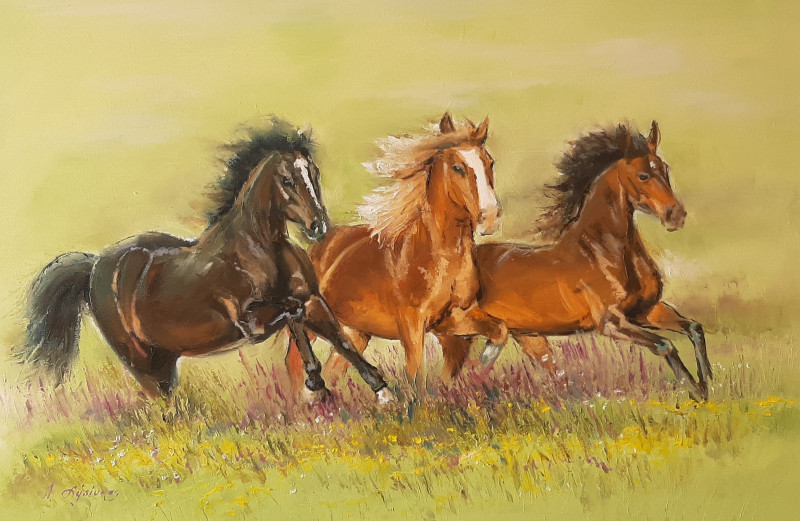 Aleksandras Lysiukas tapytas paveikslas Arkliai - 2, Animalistiniai paveikslai , paveikslai internetu