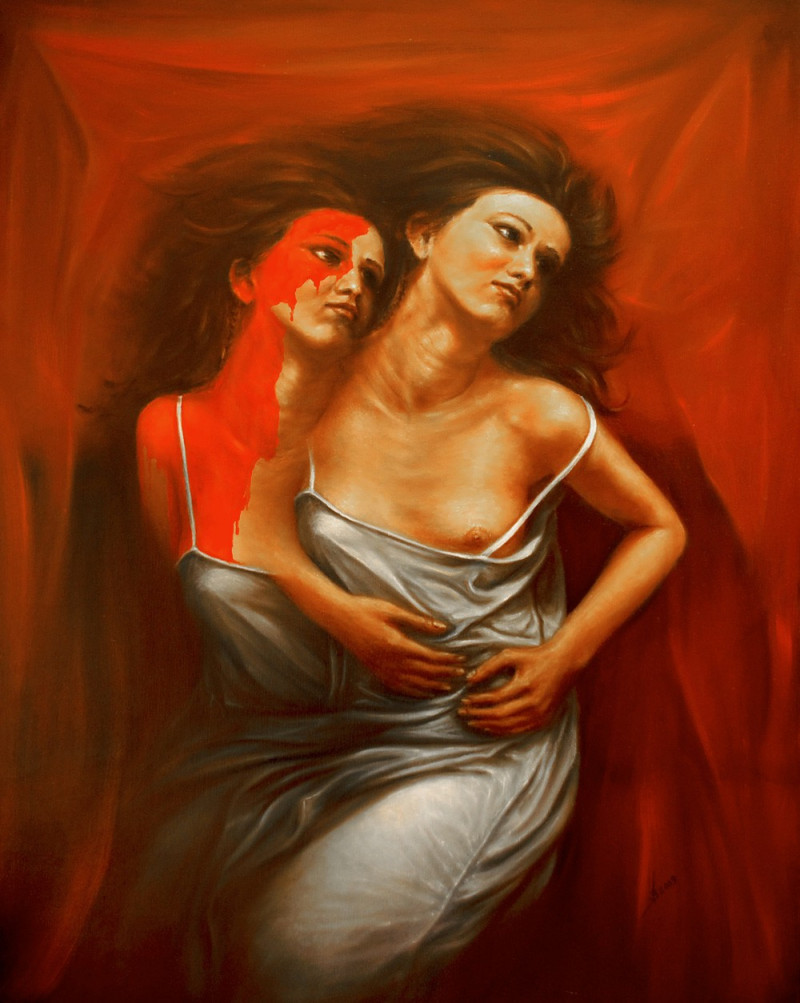 Red original painting by Vaidas Bakutis. Oil painting