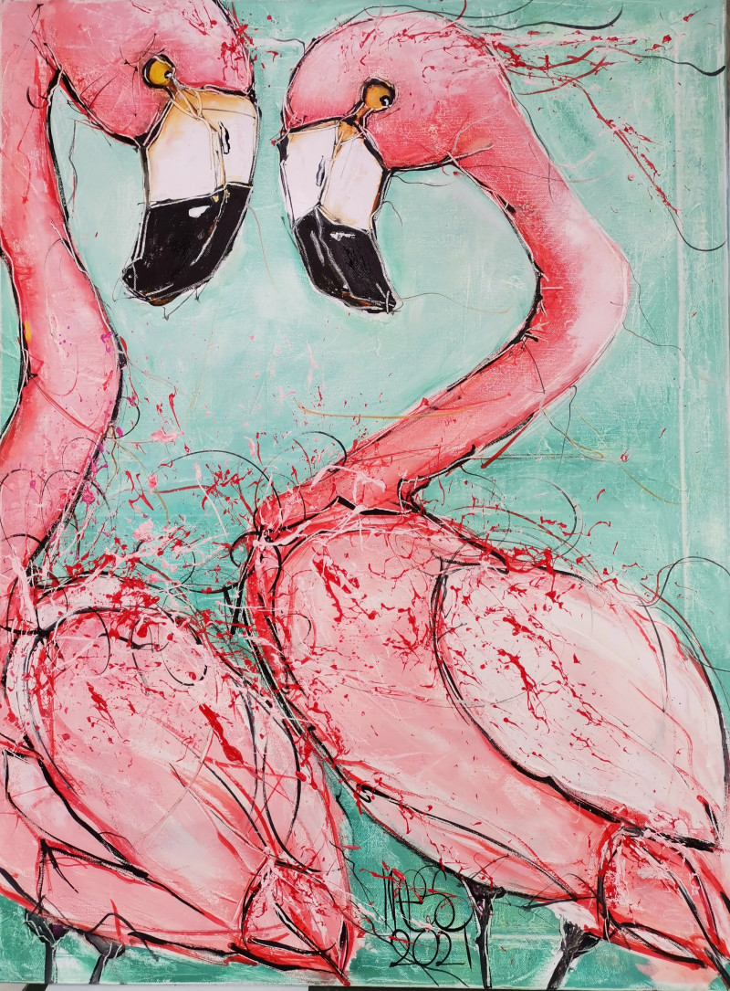 Inesa Škeliova tapytas paveikslas Flamingai 12, Animalistiniai paveikslai , paveikslai internetu