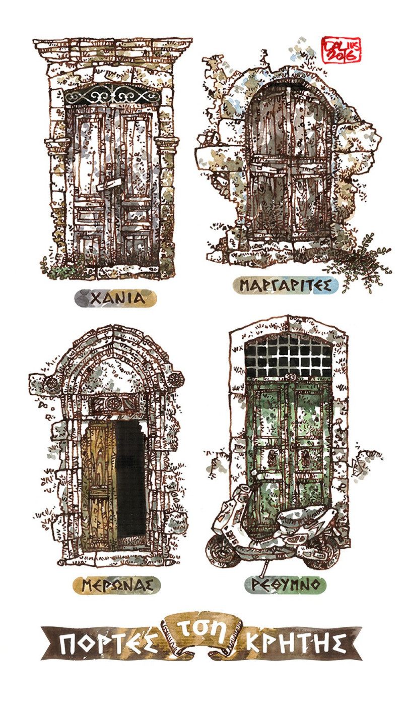 Cretan Doors No. 13 original painting by Dalius Regelskis. Gift Guide - Paintings for architects