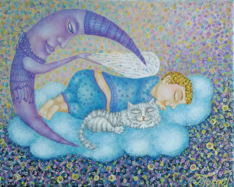 Calm Dream original painting by Danguolė Jokubaitienė. For children room