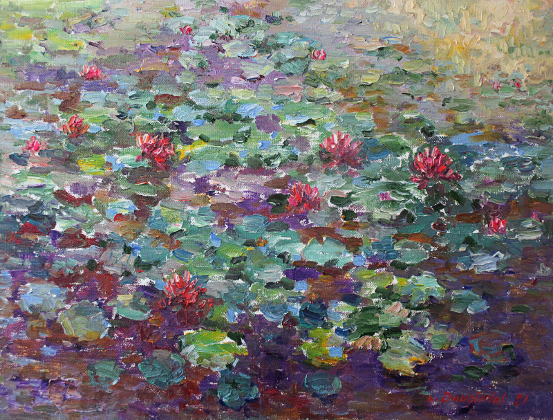 Water Lilies In A Deep Pond original painting by Liudvikas Daugirdas. Landscapes