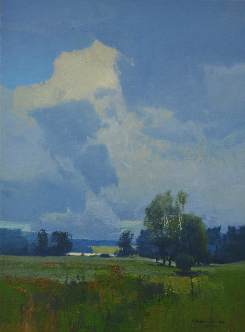 The Sky Over The Lake original painting by Vytautas Laisonas. Paintings With Summer