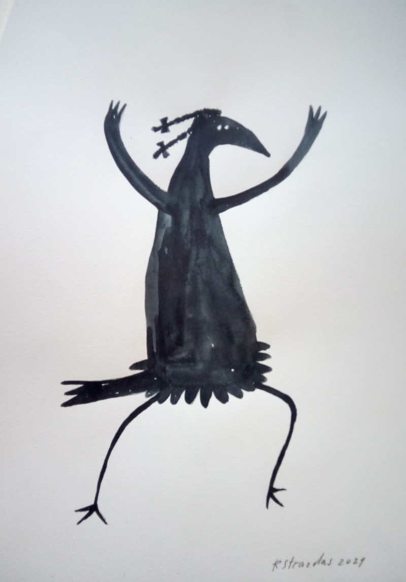 Robertas Strazdas tapytas paveikslas Iš ciklo šarkos Ilonos nutikimai ,,Pasišokimas. Bet ne tango\\", Animalistiniai paveiksl...