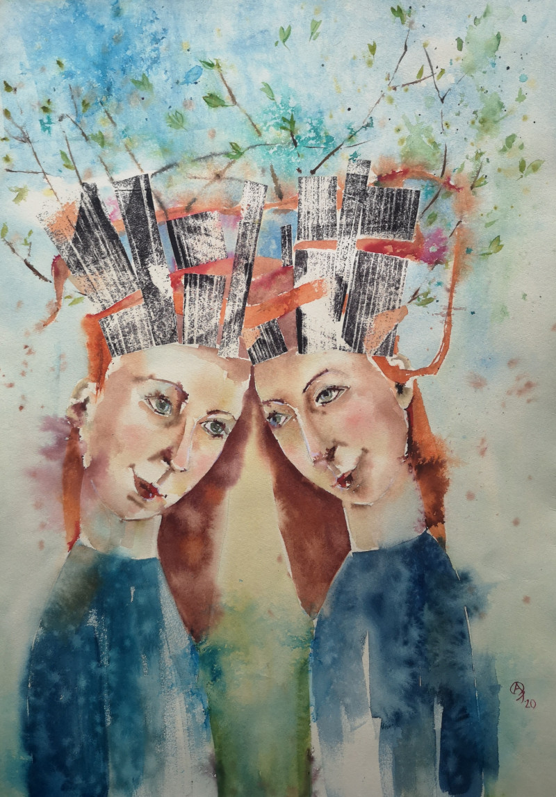 Aušra Sirutienė-Oreigė tapytas paveikslas Sielos sesės, Fantastiniai paveikslai , paveikslai internetu