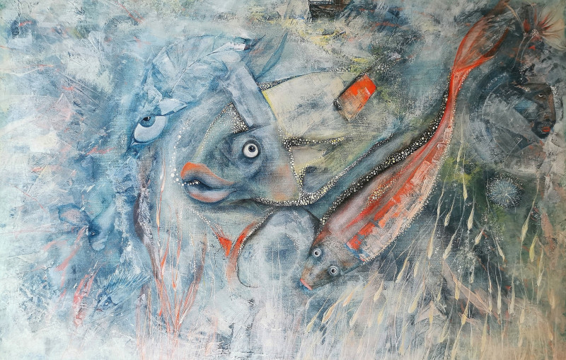 Violeta Jarašiūnienė tapytas paveikslas Mėlyna mėlyna, Animalistiniai paveikslai , paveikslai internetu