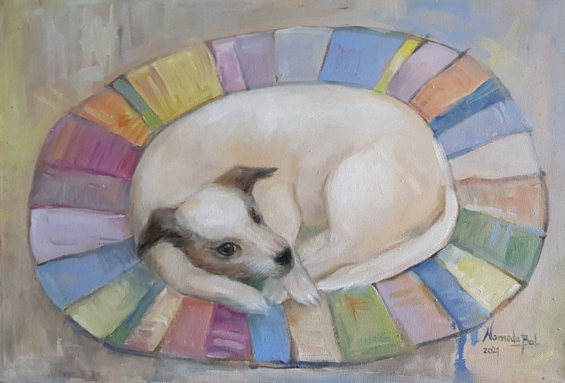 Shaila the Dog original painting by Nomeda Balasevičiūtė. Animalistic Paintings