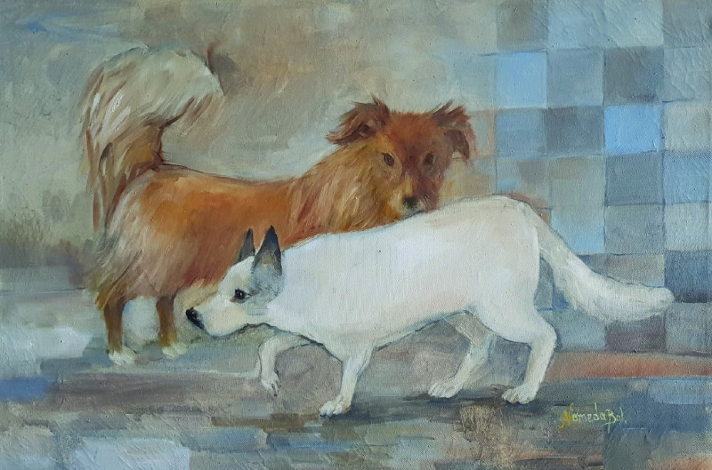 Dogs original painting by Nomeda Balasevičiūtė. Animalistic Paintings