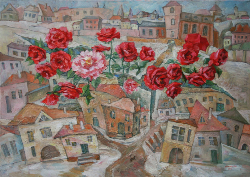 Summer will come original painting by Nomeda Balasevičiūtė. Urbanistic - Cityscape