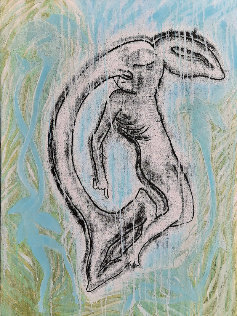 Eglė Kuckaitė tapytas paveikslas Dramblys myli Undinę, Fantastiniai paveikslai , paveikslai internetu