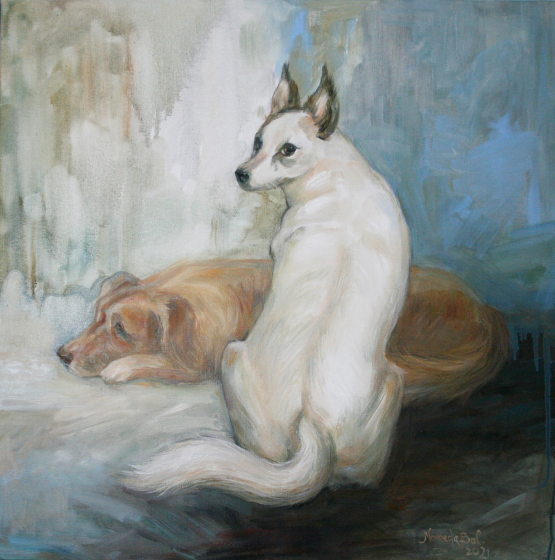In ir Jan original painting by Nomeda Balasevičiūtė. Animalistic Paintings