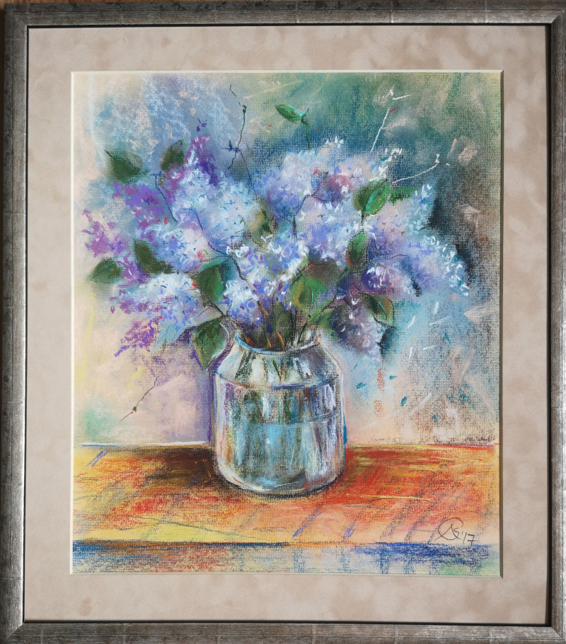 Lilacs in a Glass Jar original painting by Aušra Sirutienė-Oreigė. Flowers
