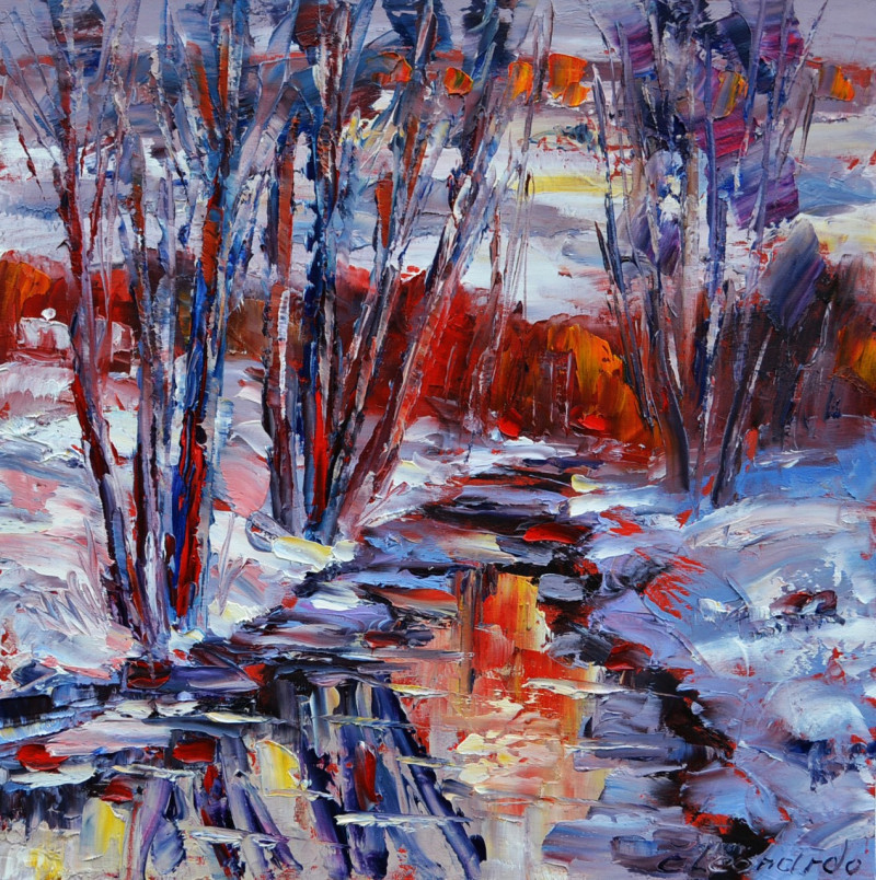 Winter Evening original painting by Leonardas Černiauskas. Splash Of Colors