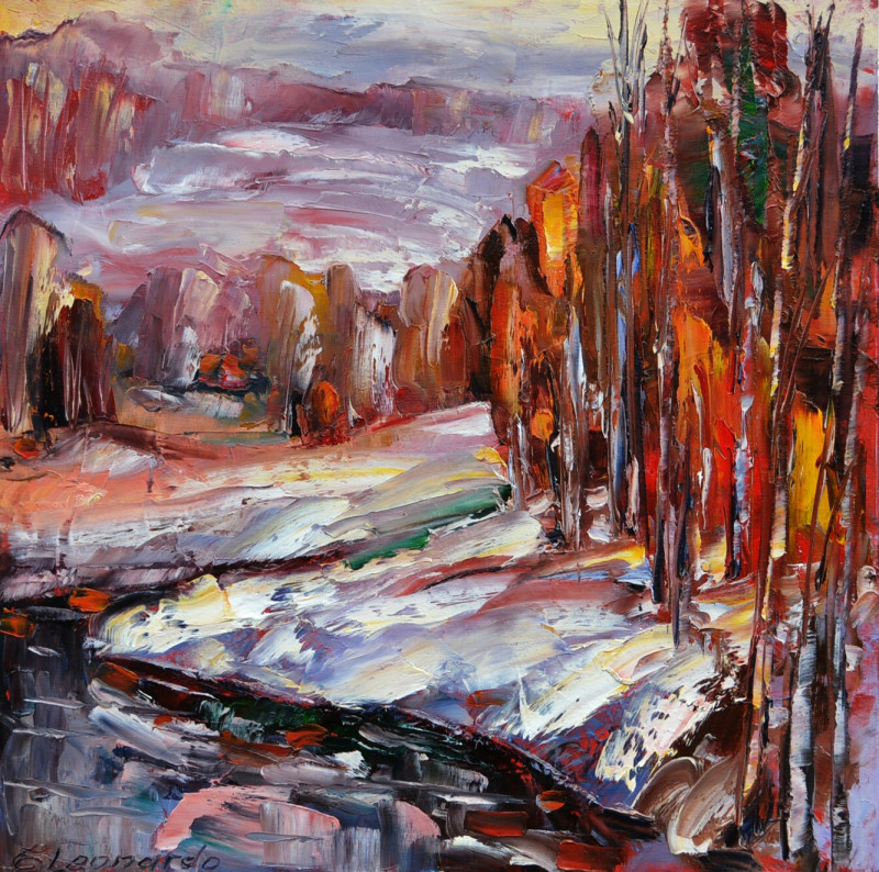 Winter II original painting by Leonardas Černiauskas. Picked landscapes