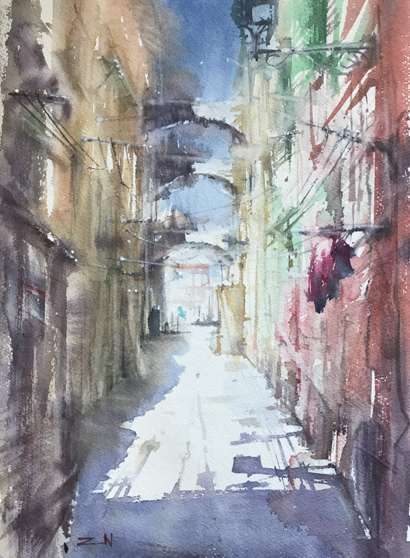 San Remo Old Town original painting by Nijolė Zubienė. Urbanistic - Cityscape