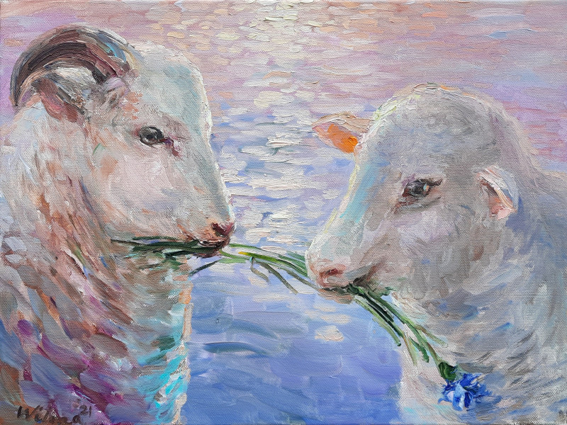 I love You too original painting by Vilma Vasiliauskaitė. Animalistic Paintings