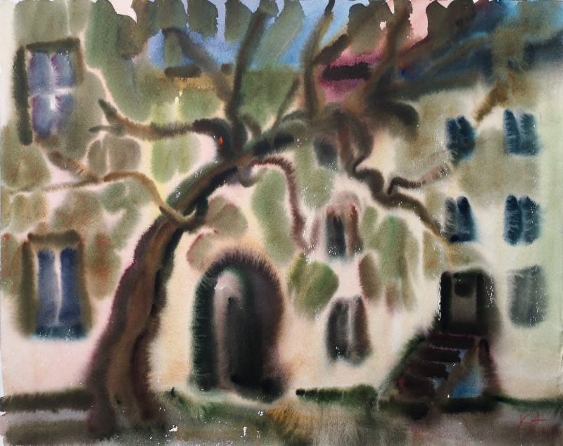 Literate Birch In The University Yard original painting by Kazys Abramavičius. Picked landscapes