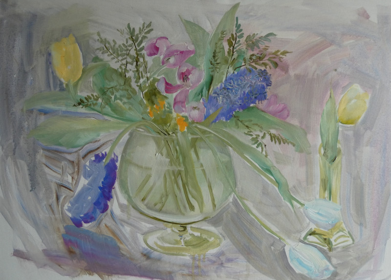 Rasa Staskonytė tapytas paveikslas Pastelinis duetas, Gėlės , paveikslai internetu