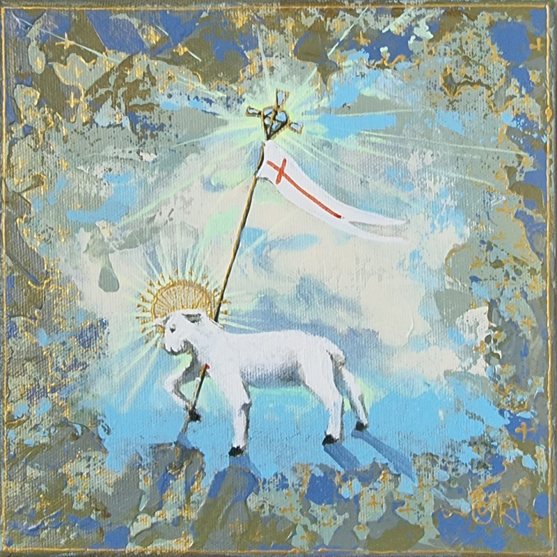 Rasa Tamošiūnienė tapytas paveikslas Dievo avinėlis, kuris naikina pasaulio nuodėmes, Miniatiūros - Maži darbai , paveikslai ...