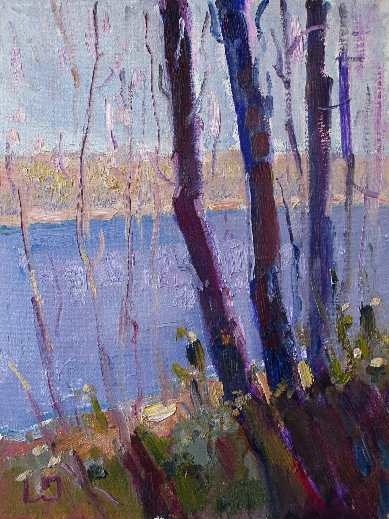 Liudvikas Daugirdas tapytas paveikslas Žvilgsnis į upę, Paveikslai su pavasariu , paveikslai internetu