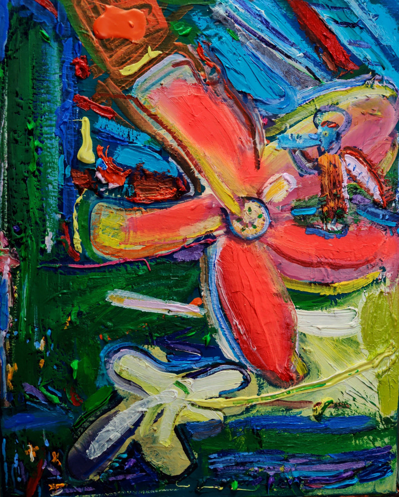Arvydas Martinaitis tapytas paveikslas Gėlės ir žmogeliukas, Meno kolekcionieriams , paveikslai internetu