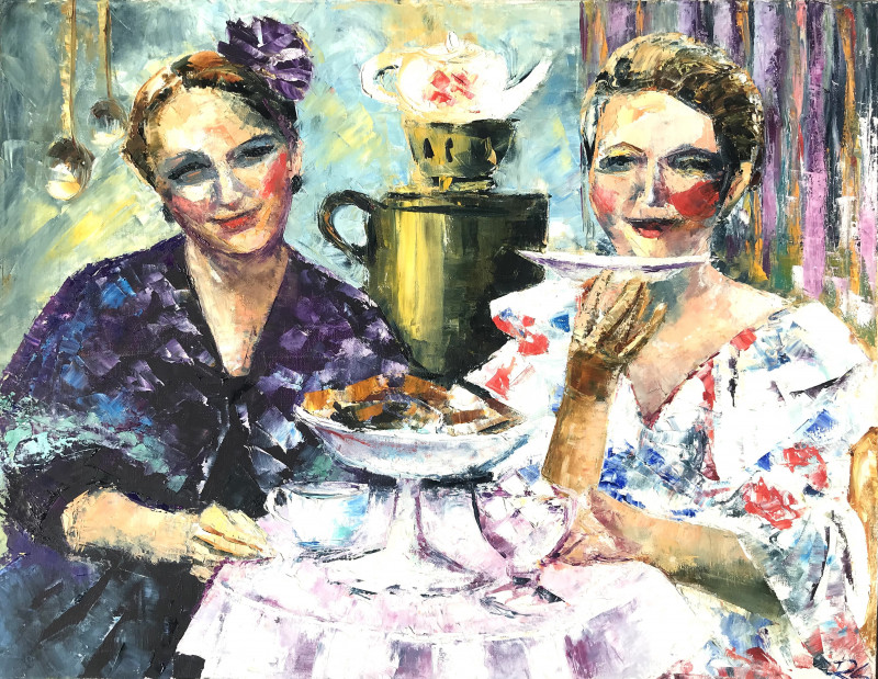 Tea Drinking original painting by Rūta Sabalaitė-Jyde. Paintings With People