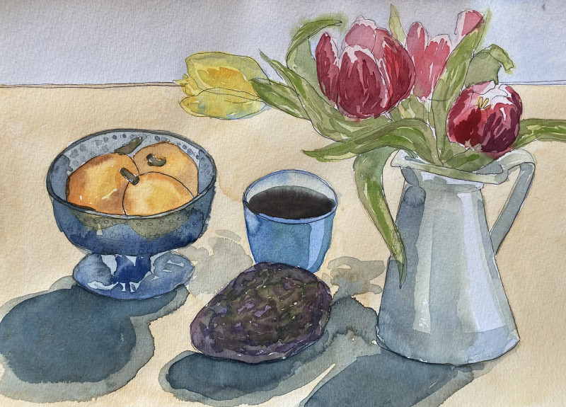 Gabrielė Prišmantaitė tapytas paveikslas Pavasariški pusryčiai, Natiurmortai , paveikslai internetu