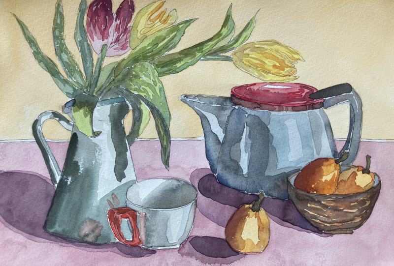 Spring Breakfast II original painting by Gabrielė Prišmantaitė. Still Life For Kitchen
