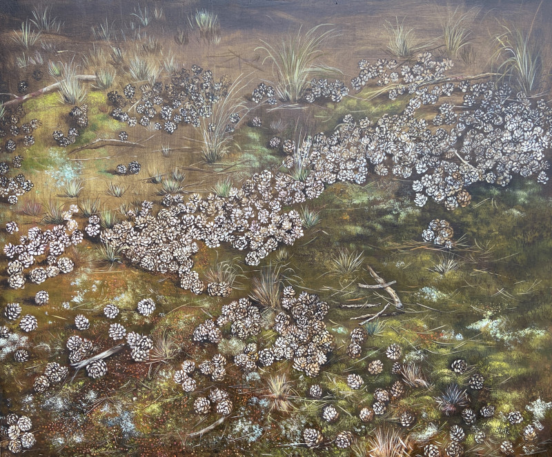 Needles twigs, shingles covered original painting by Onutė Juškienė. Easter collection