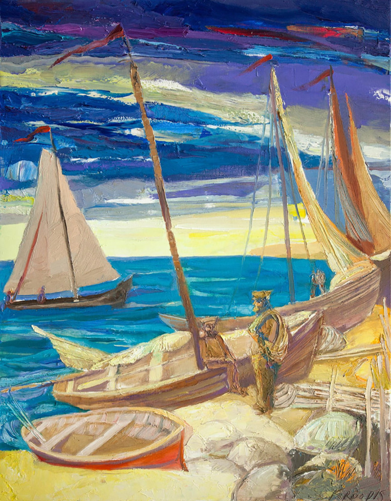 Saulius Kruopis tapytas paveikslas Žvejai prie jūros, Marinistiniai paveikslai , paveikslai internetu