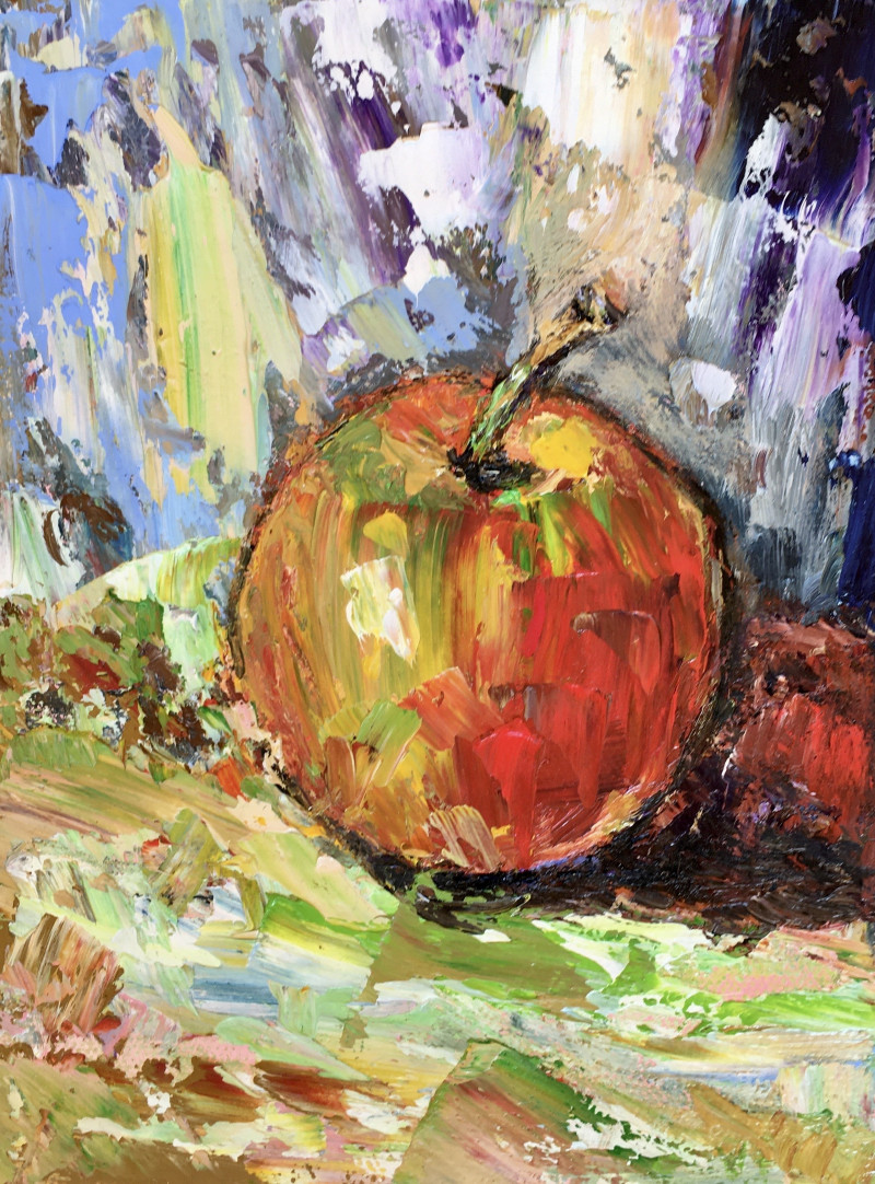 Red Apple original painting by Vilma Gataveckienė. Still-Life