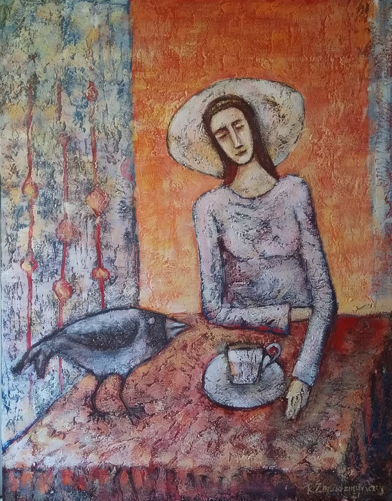 Romas Žmuidzinavičius tapytas paveikslas Kavos puodeliui, Tapyba su žmonėmis , paveikslai internetu