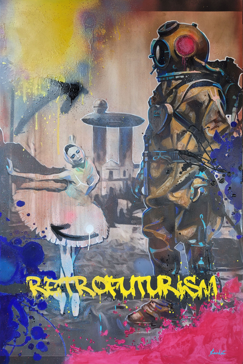 Ansis Burkė tapytas paveikslas Retrofuturizmas Molėtuose, Kita , paveikslai internetu