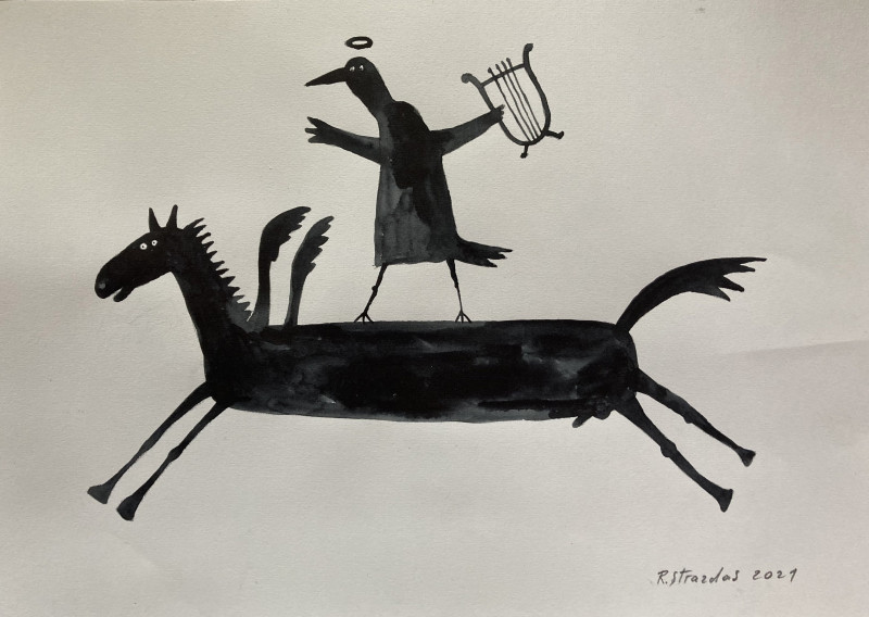 Robertas Strazdas tapytas paveikslas Iš ciklo šarkos Ilonos nutikimai \\"Poezijos pavasaris\\", Animalistiniai paveikslai , p...