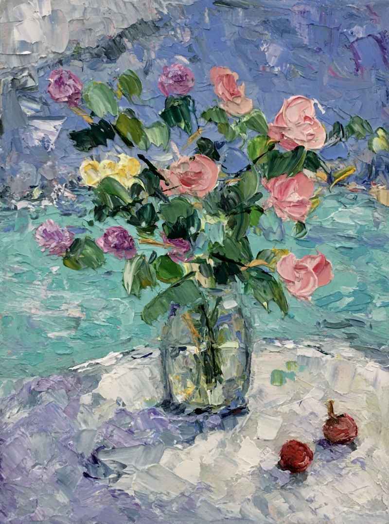 Summer Flowers Bouquet I original painting by Vilma Gataveckienė. Still-Life