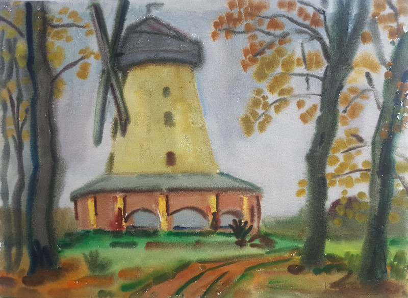 Mill of Žagarė original painting by Kazys Abramavičius. Landscapes