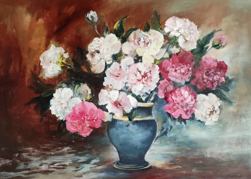 Birutė Butkienė tapytas paveikslas Pražydo bijūnai, Gėlės , paveikslai internetu